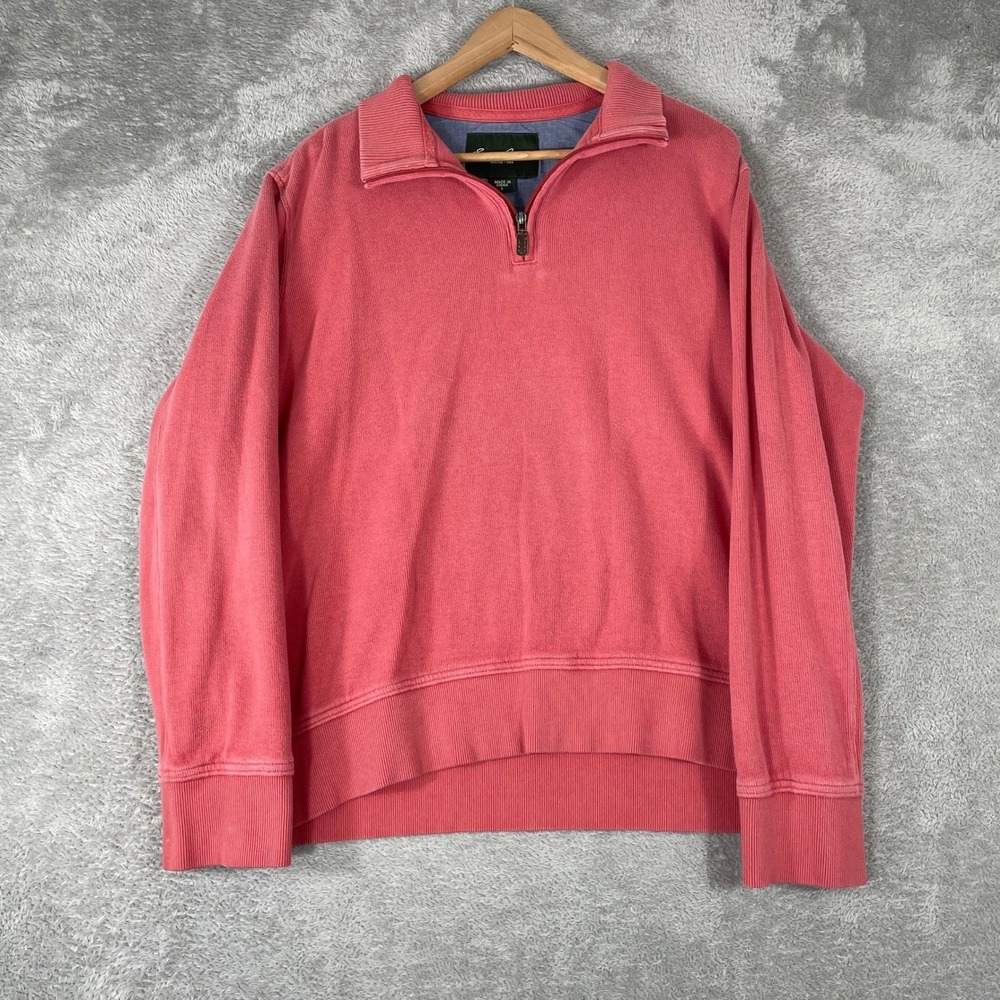 Eddie Bauer Quarter Zip Pullover Mens Large Pink Cotton Ribbed Gorpcore Sweater